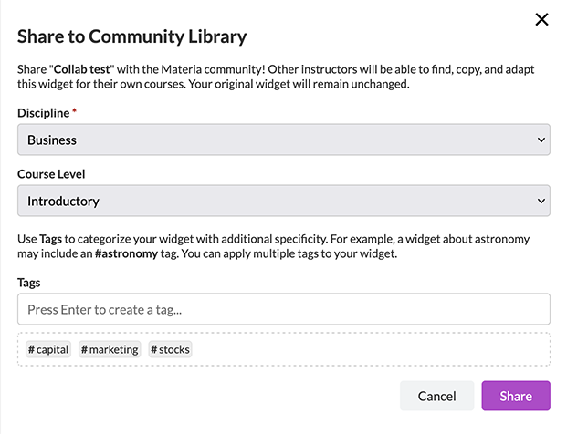Sharing a business-related widget to the Community Library.
