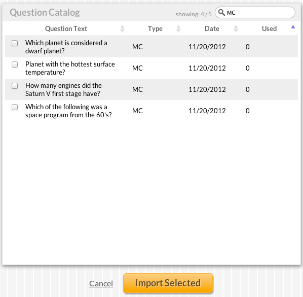 Screenshot showing the question importer.