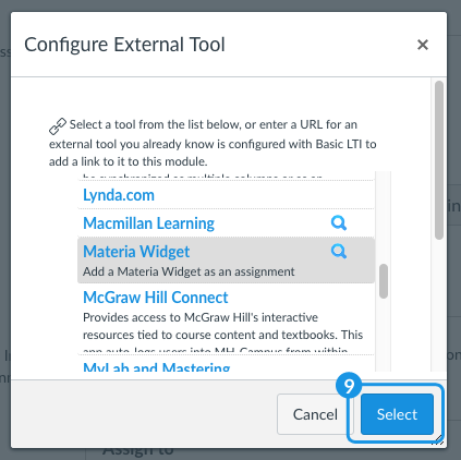 Selecting which widget to use in the course.