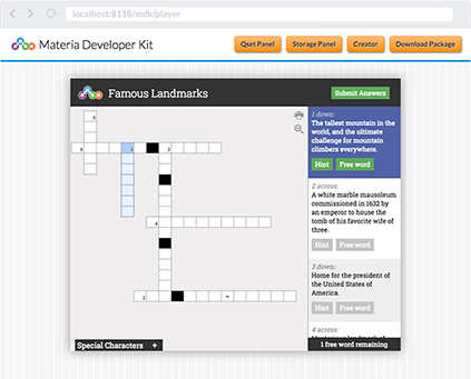MWDK being used to develop the Crossword widget player.