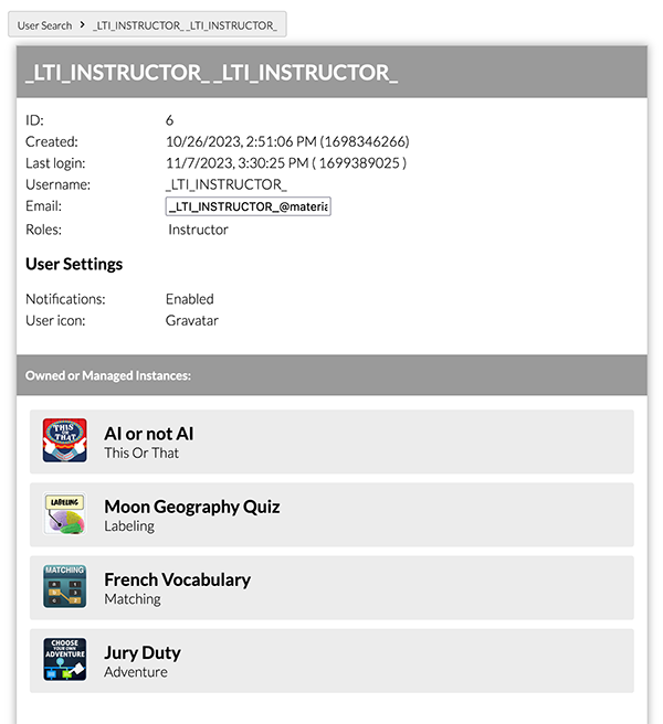 A screenshot of the user administration interface.