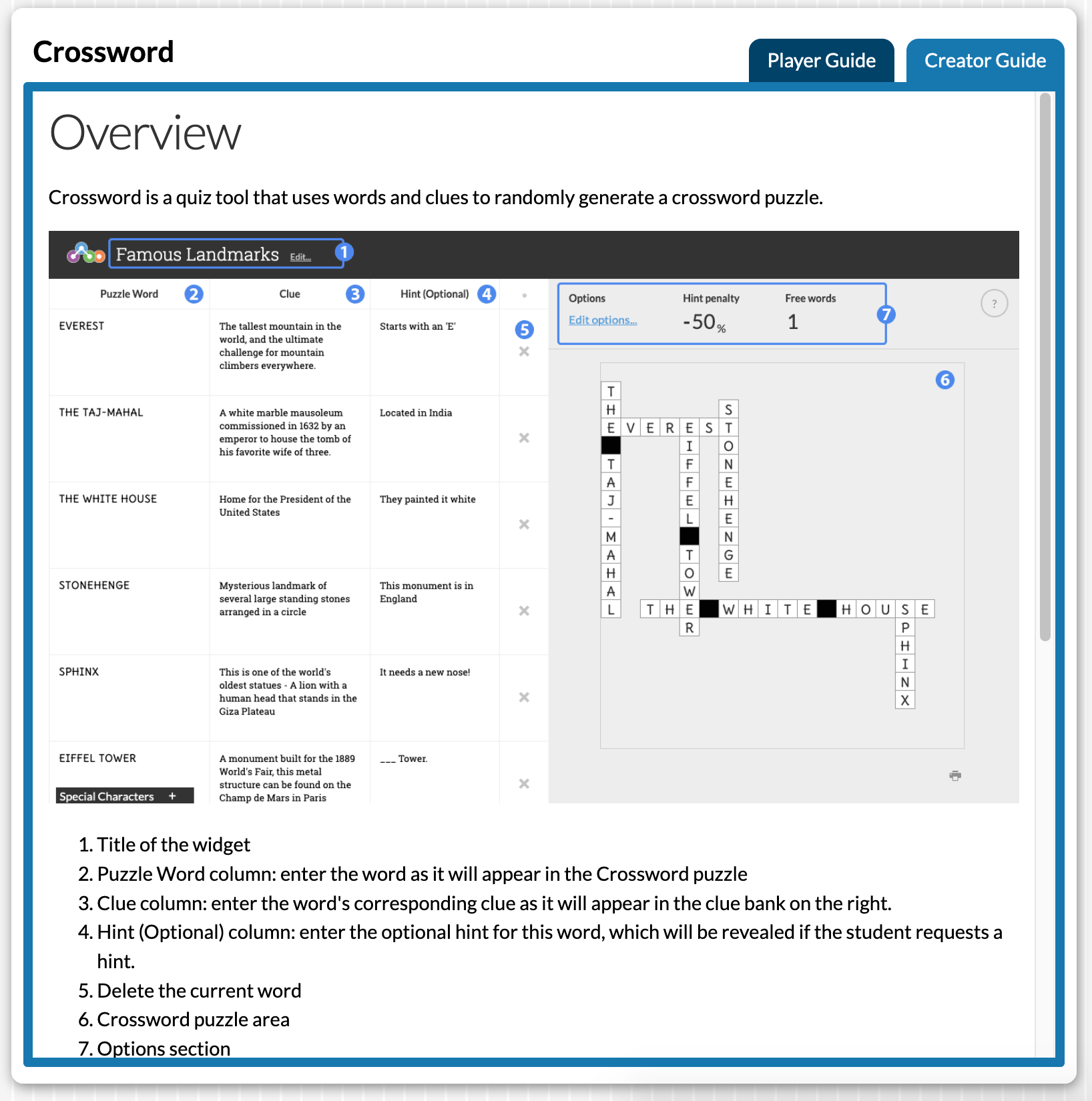 The embedded widget creator guide. Note that the figures are part of the creator guide itself.